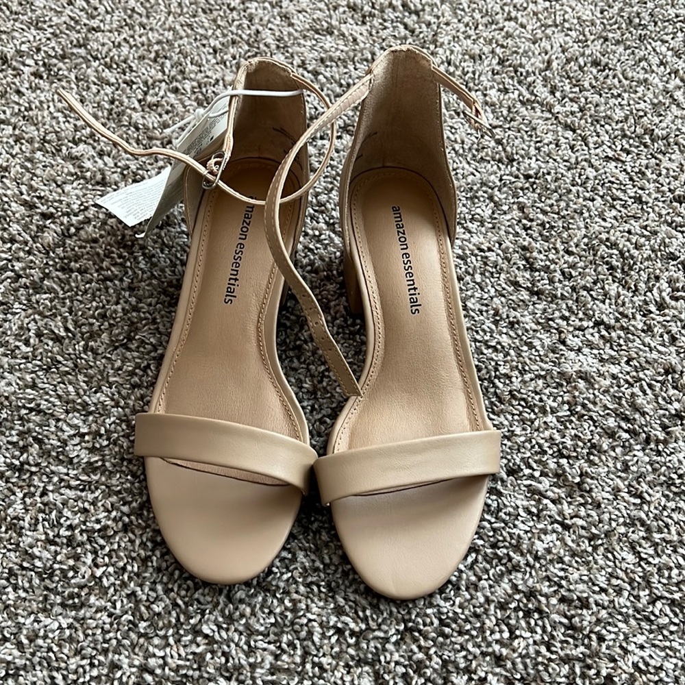Nude heels. Amazon basics. Size 7W. Fits more like an 8. Never worn